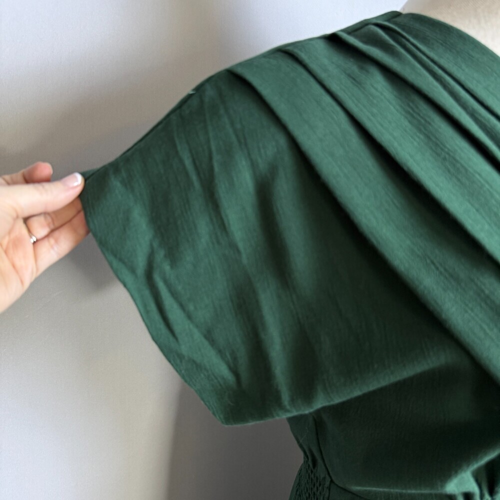 Vintage 90s Sunshine Starshine by Halmode Sz 10 Emerald Green Pleated Midi Dress - Picture 5 of 16